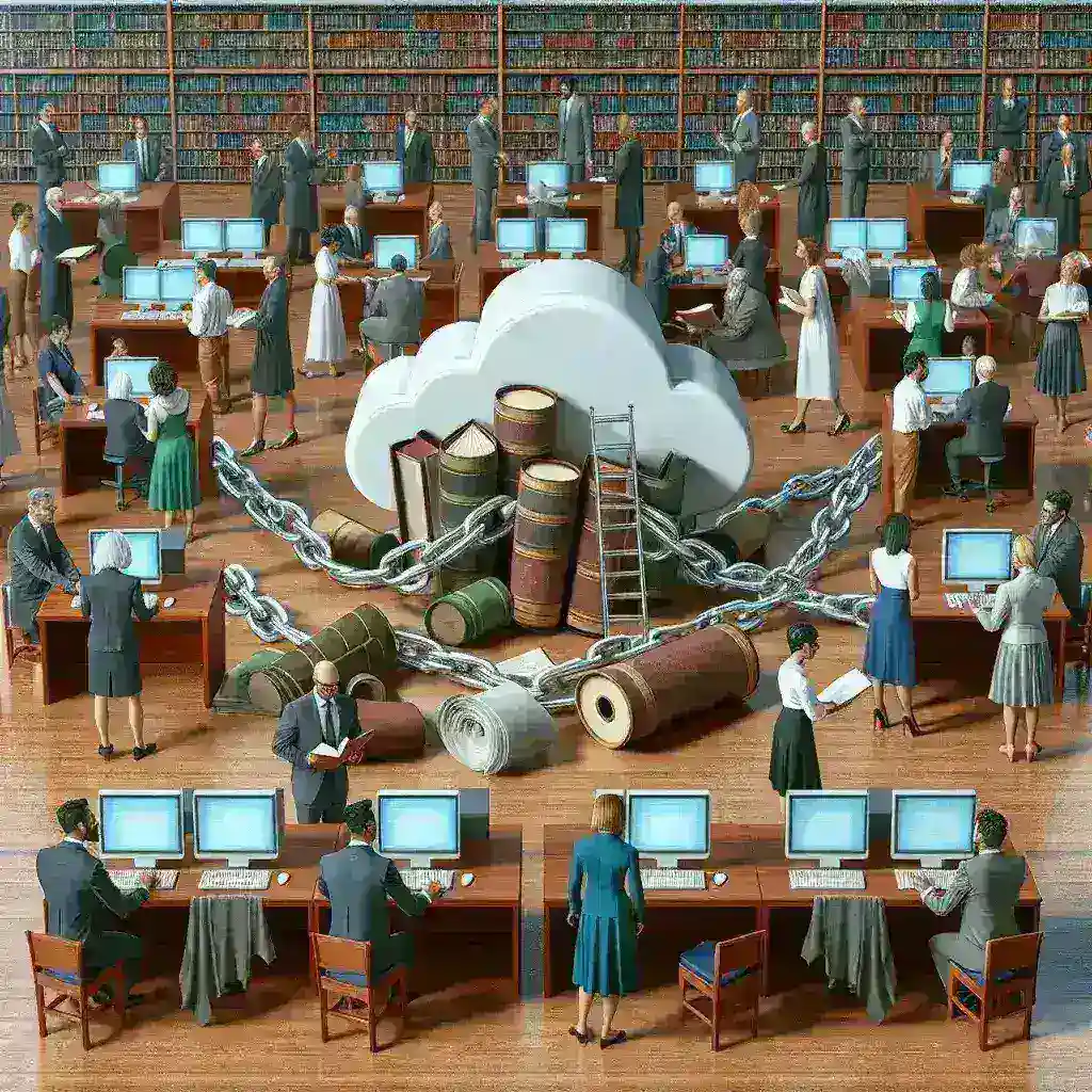 "Digital content preservation initiative team members inspecting historical archives to combat link rot and ensure the longevity of digital resources in historical research."